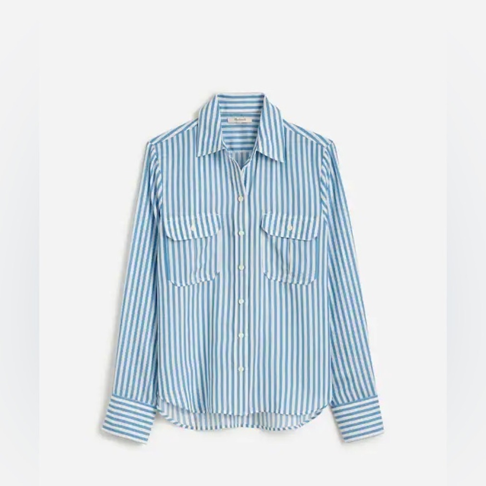 NWT Madewell Striped Utility Button Up Shirt in Waterfall Size 0 - Picture 2 of 4